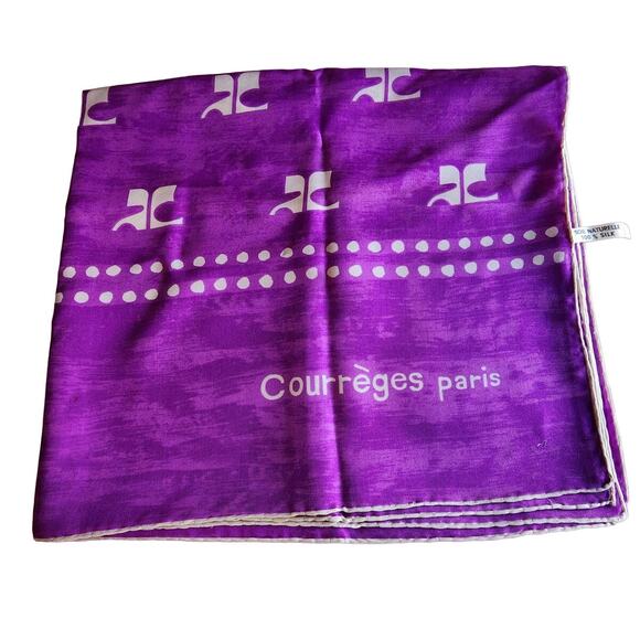 Vintage Courreges Purple Silk Logo Scarf - Rare - Picture 1 of 7